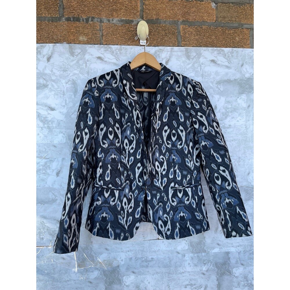 Rag & Bone Blue Ikat Jacquard Blazer Jacket | Modern Boho Chic Core Office | 6